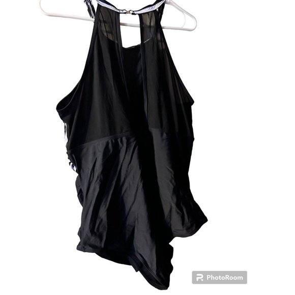 NWT SZ 22W Tempt Me Women One Piece Swimsuit STRIPE Plunge Mesh Ruched - Picture 3 of 9